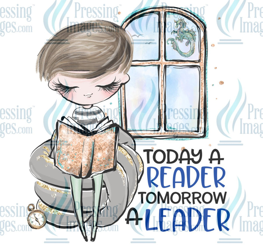 Decal: Today a reader tomorrow a leader - brunette boy