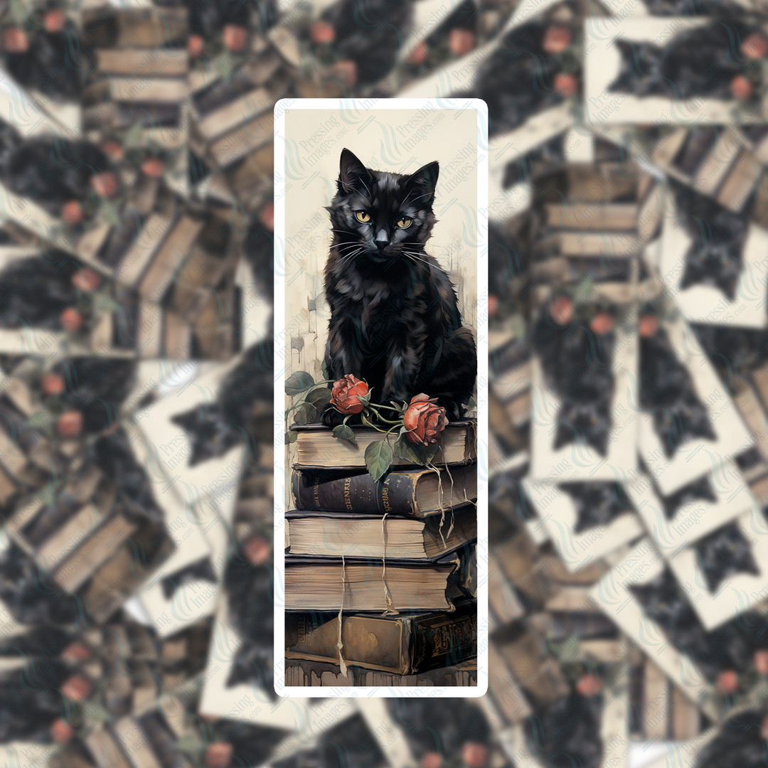 PI 0325 Black Cat Roses Bookmark Decal & Acrylic Blank