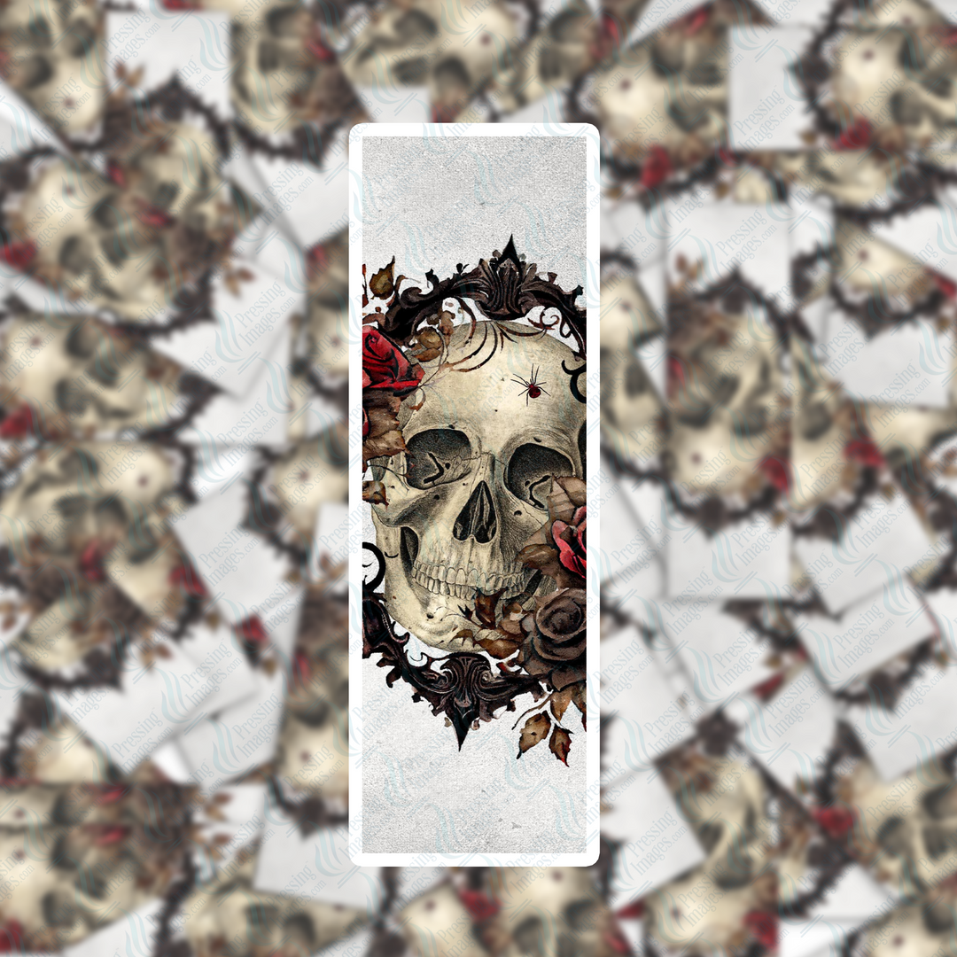PI 0318 Red Rose Skull 2 Bookmark Decal & Acrylic Blank