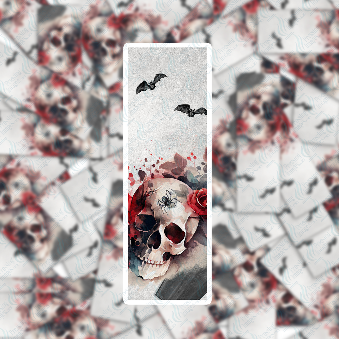 PI 0317 Goth Red Rose Skull Bookmark Decal & Acrylic Blank