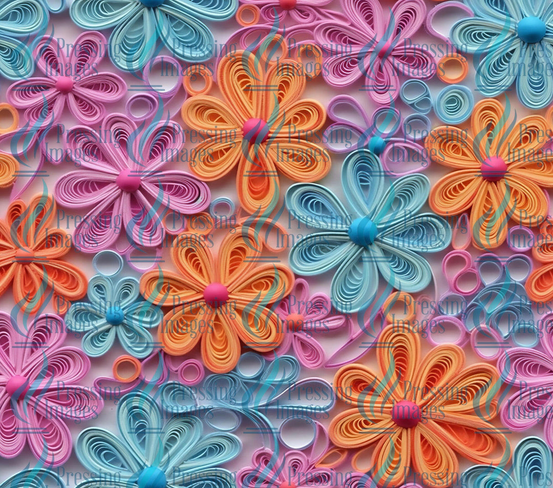 15100 Blue Orange and Pink Flowers Tumbler Wrap.