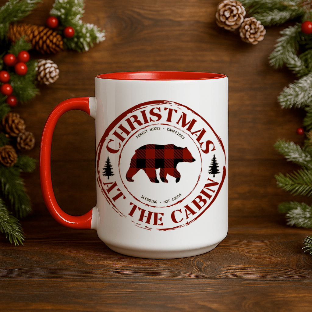 15oz Ceramic Mug - Christmas at the Cabin - Pressing Images