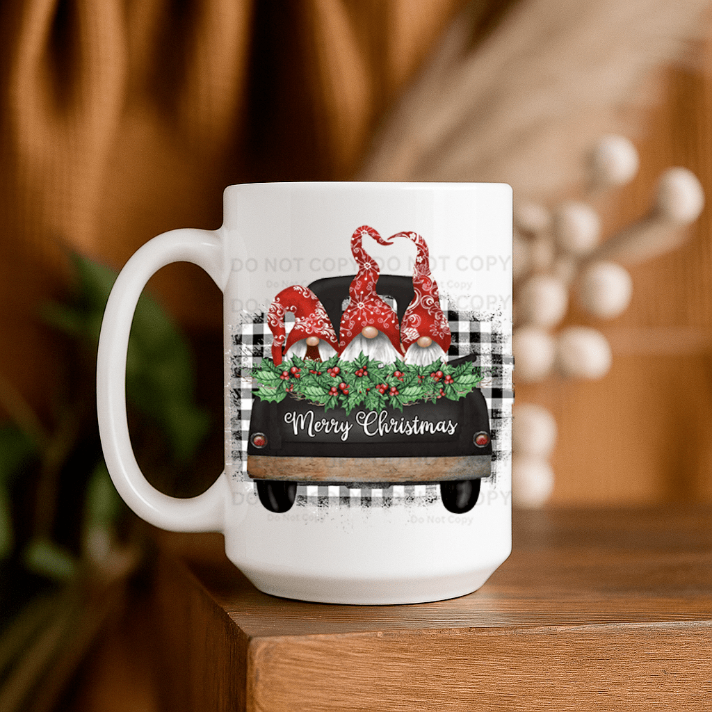 15oz Ceramic Mug - Christmas Gnomes - Pressing Images