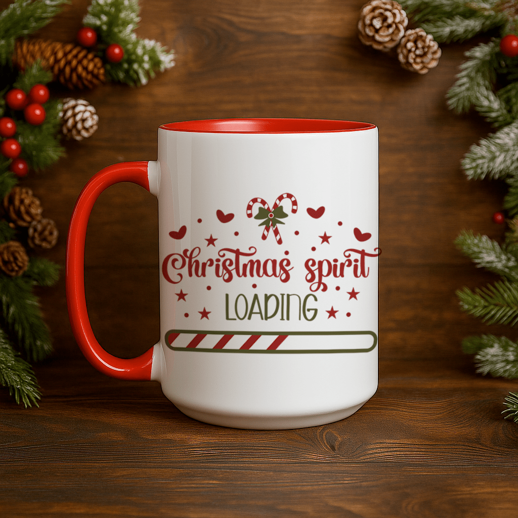 15oz Ceramic Mug - Christmas Spirit Loading - Pressing Images