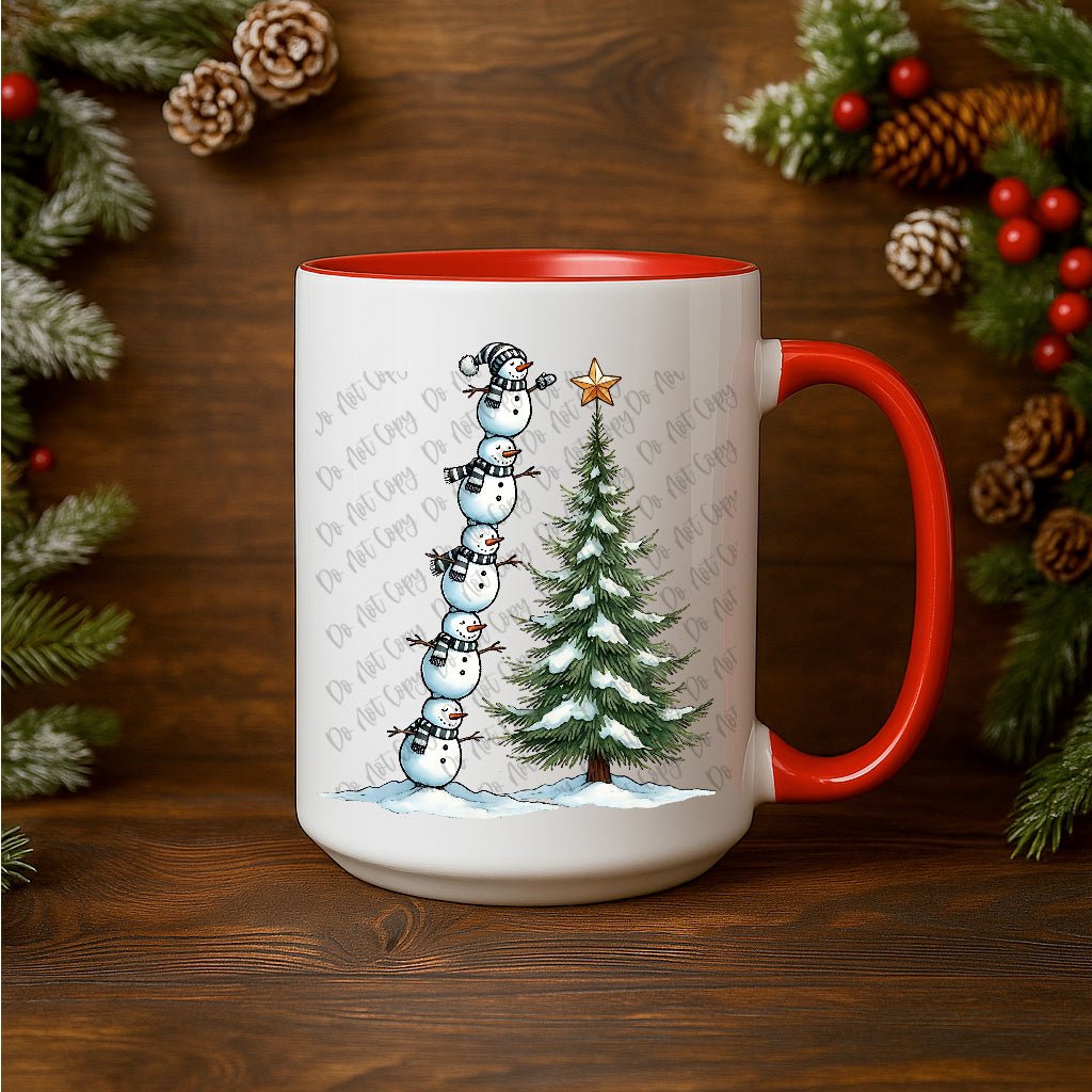 15oz Ceramic Mug - Cute Christmas Snowmen - Pressing Images