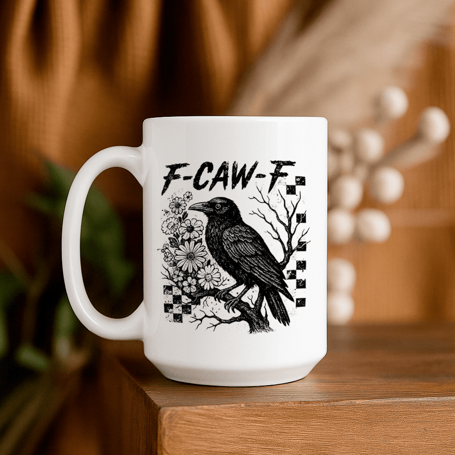 15oz Ceramic Mug - F - Caw - F - Pressing Images