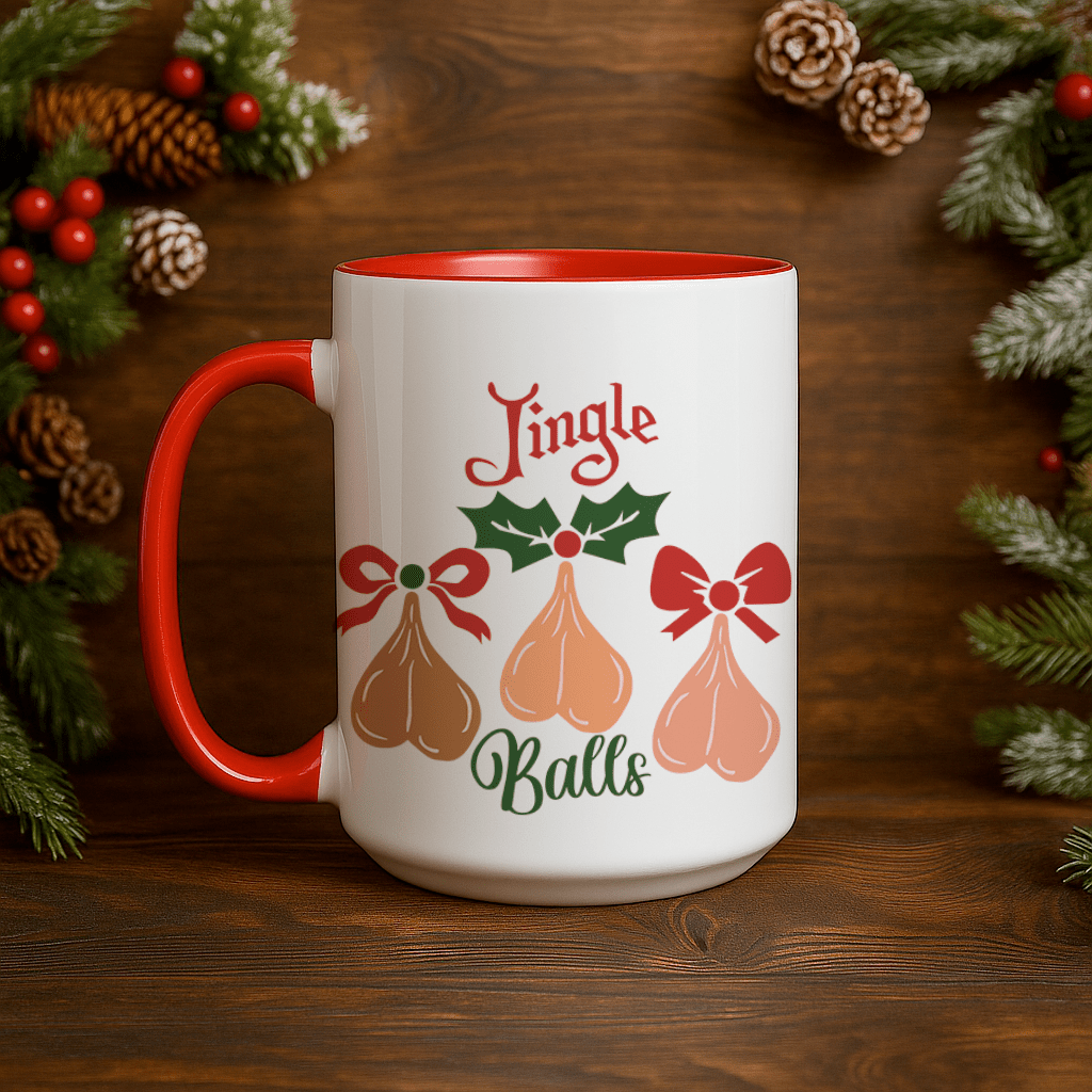 15oz Ceramic Mug - Jingle Balls - Pressing Images