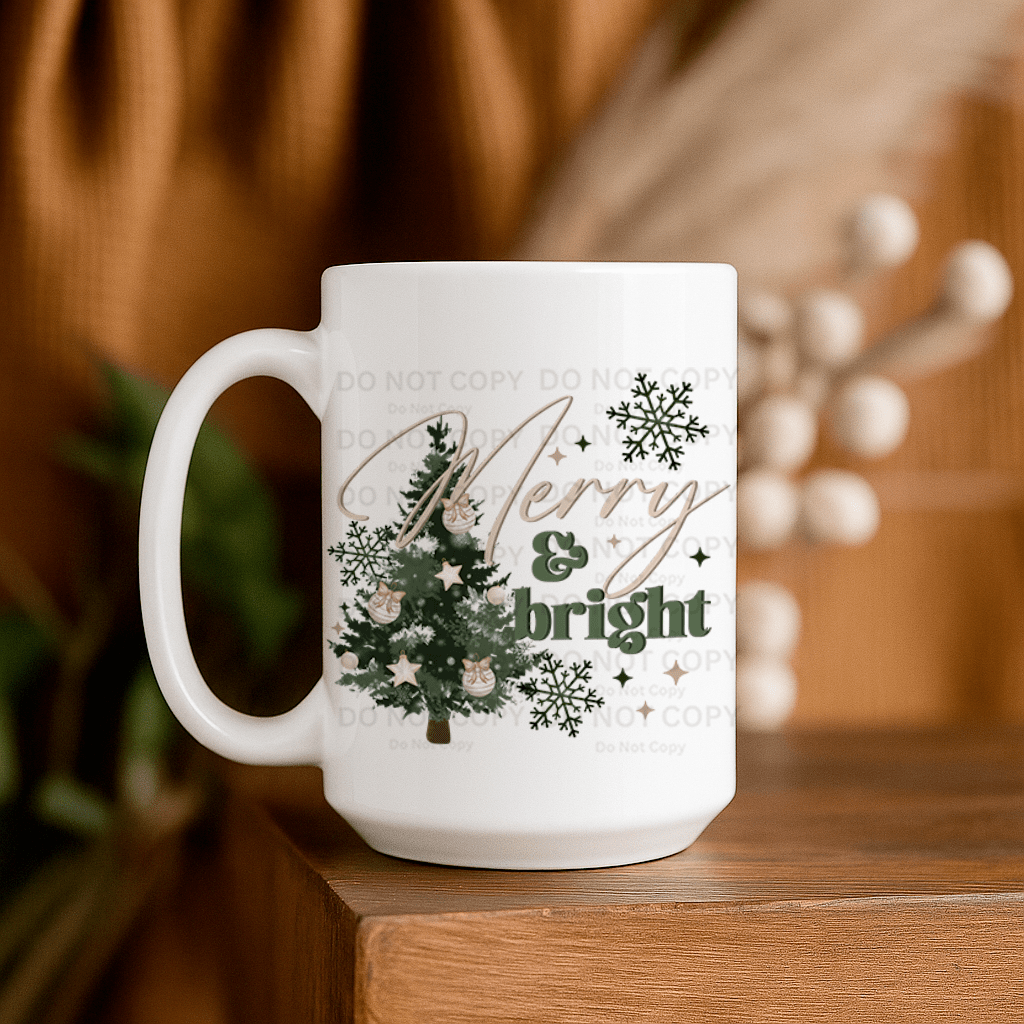 15oz Ceramic Mug - Merry & Bright - Pressing Images