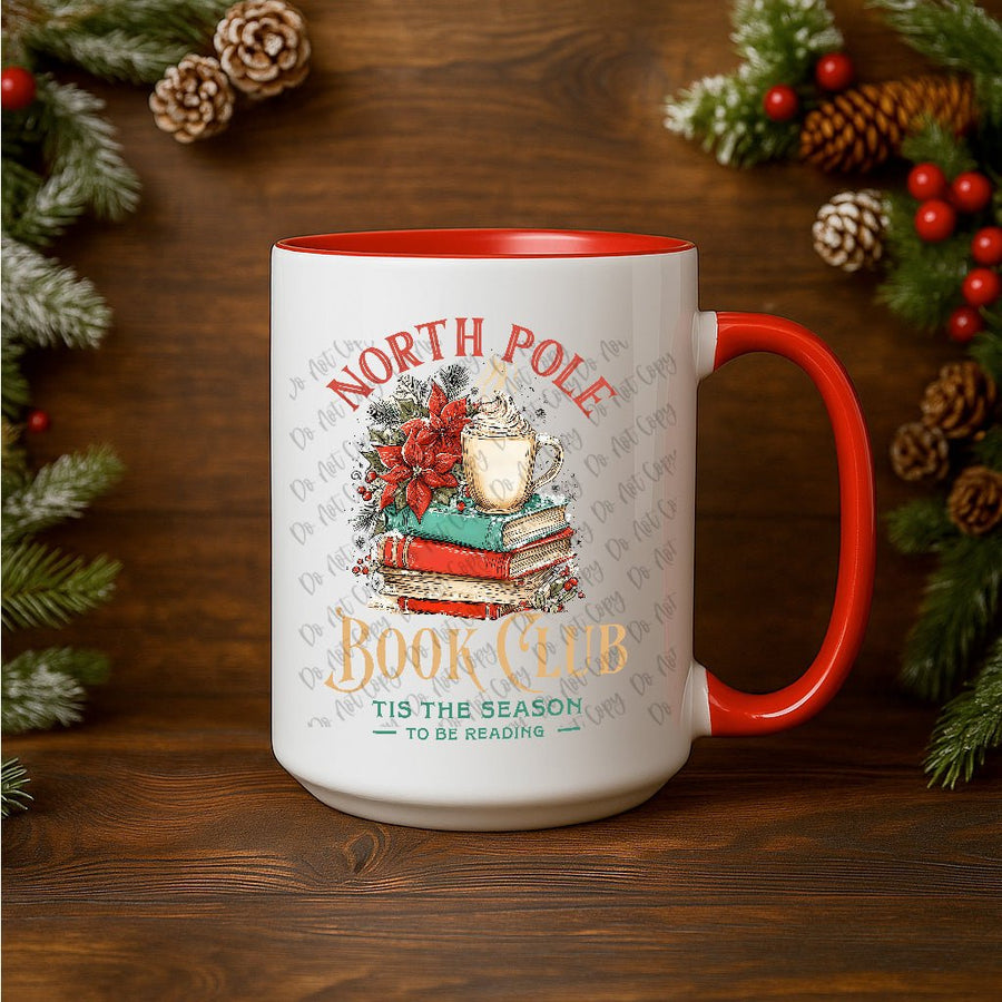 15oz Ceramic Mug - North Pole Book Club - Pressing Images