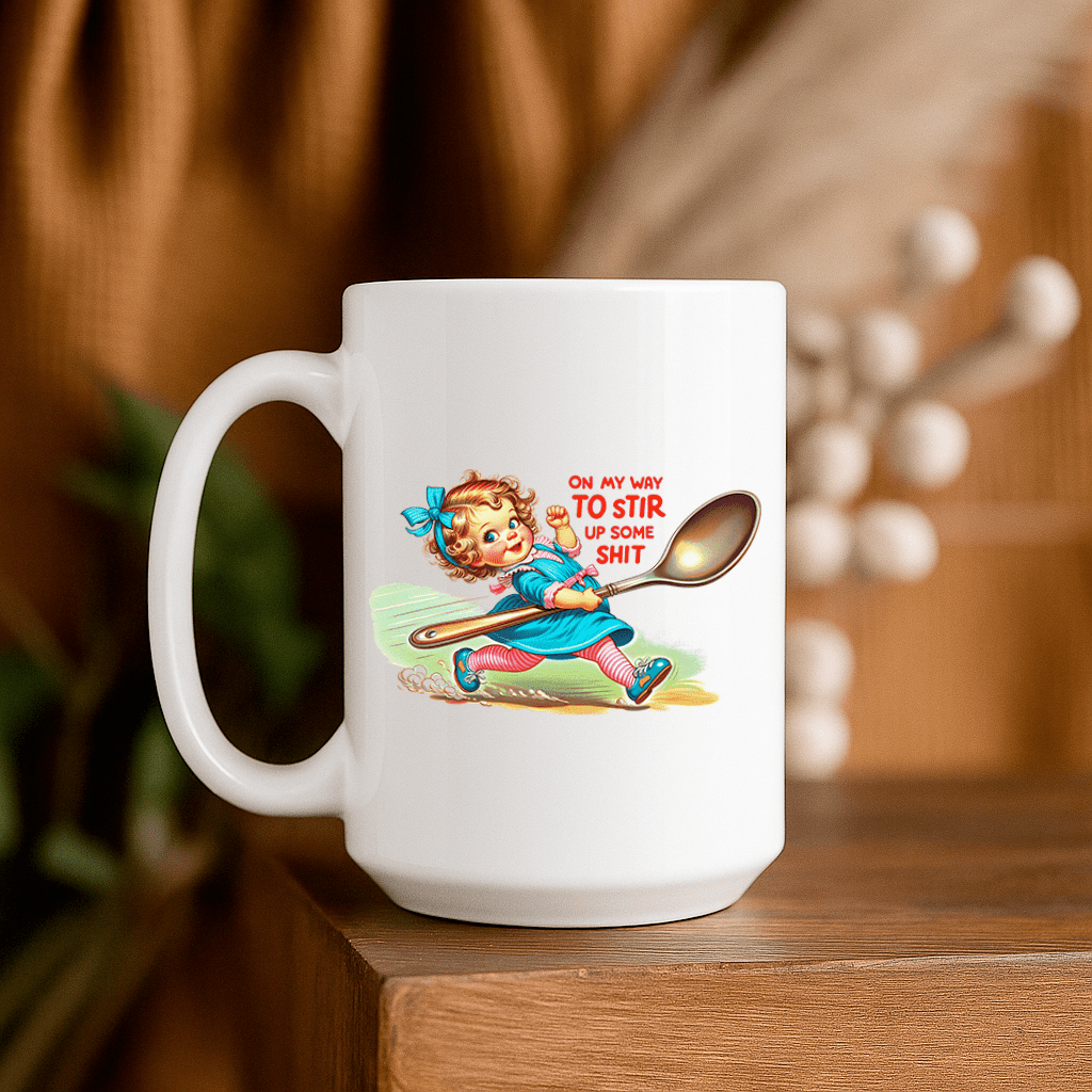 15oz Ceramic Mug - On my Way to Stir - Pressing Images