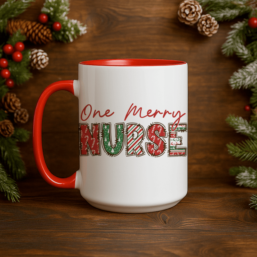 15oz Ceramic Mug - One Merry Nurse - Pressing Images
