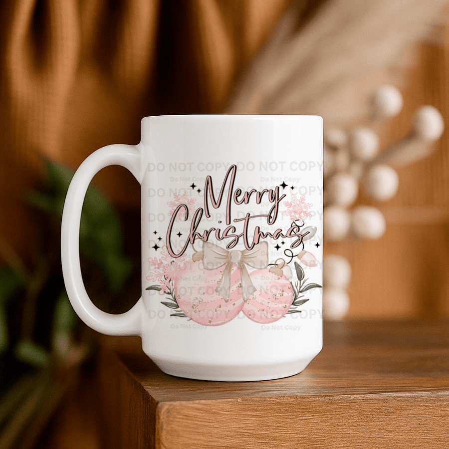 15oz Ceramic Mug - Pink Merry Christmas - Pressing Images