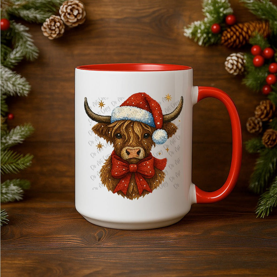 15oz Ceramic Mug - Santa Hat Cow - Pressing Images