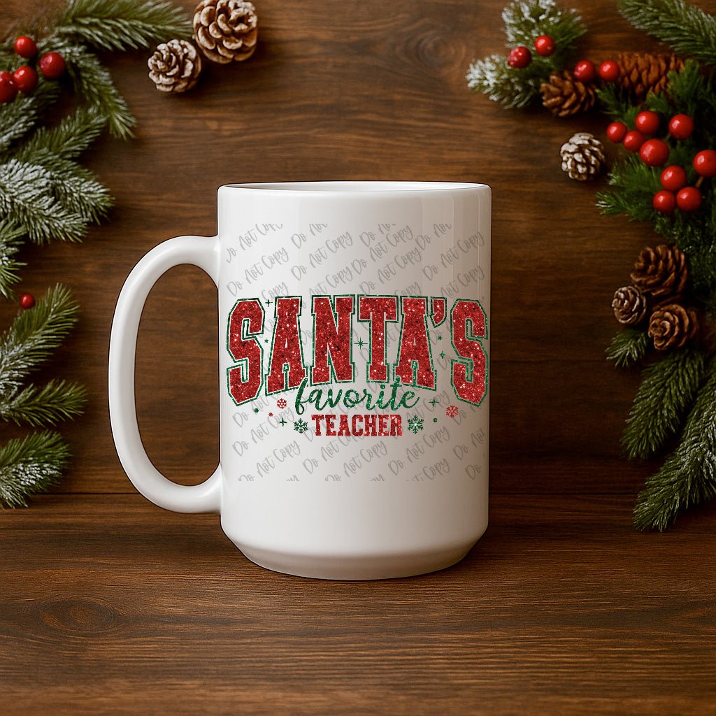 15oz Ceramic Mug Santa's Favourite Teacher - Pressing Images