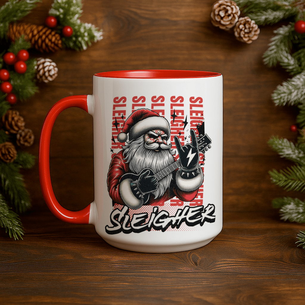 15oz Ceramic Mug - Sleigher Santa - Pressing Images