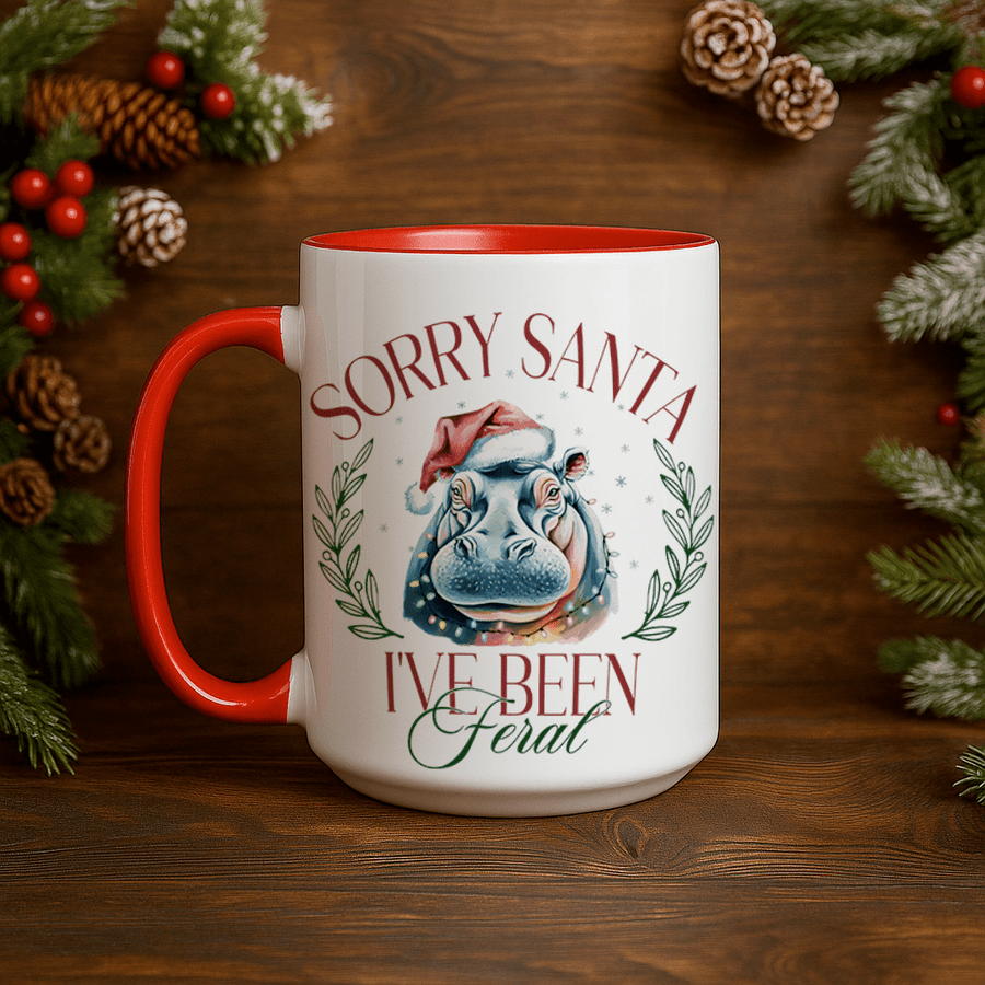 15oz Ceramic Mug - Sorry Santa I've Been Feral - Pressing Images