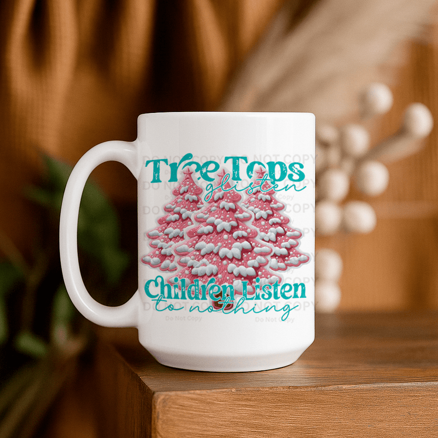 15oz Ceramic Mug - Tree Tops Glistening - Pressing Images