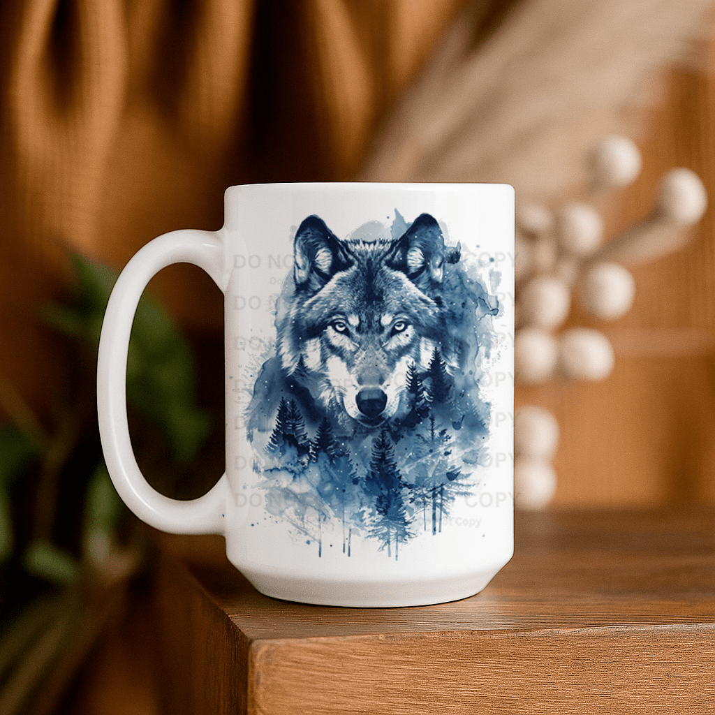 15oz Ceramic Mug - Wolf - Pressing Images
