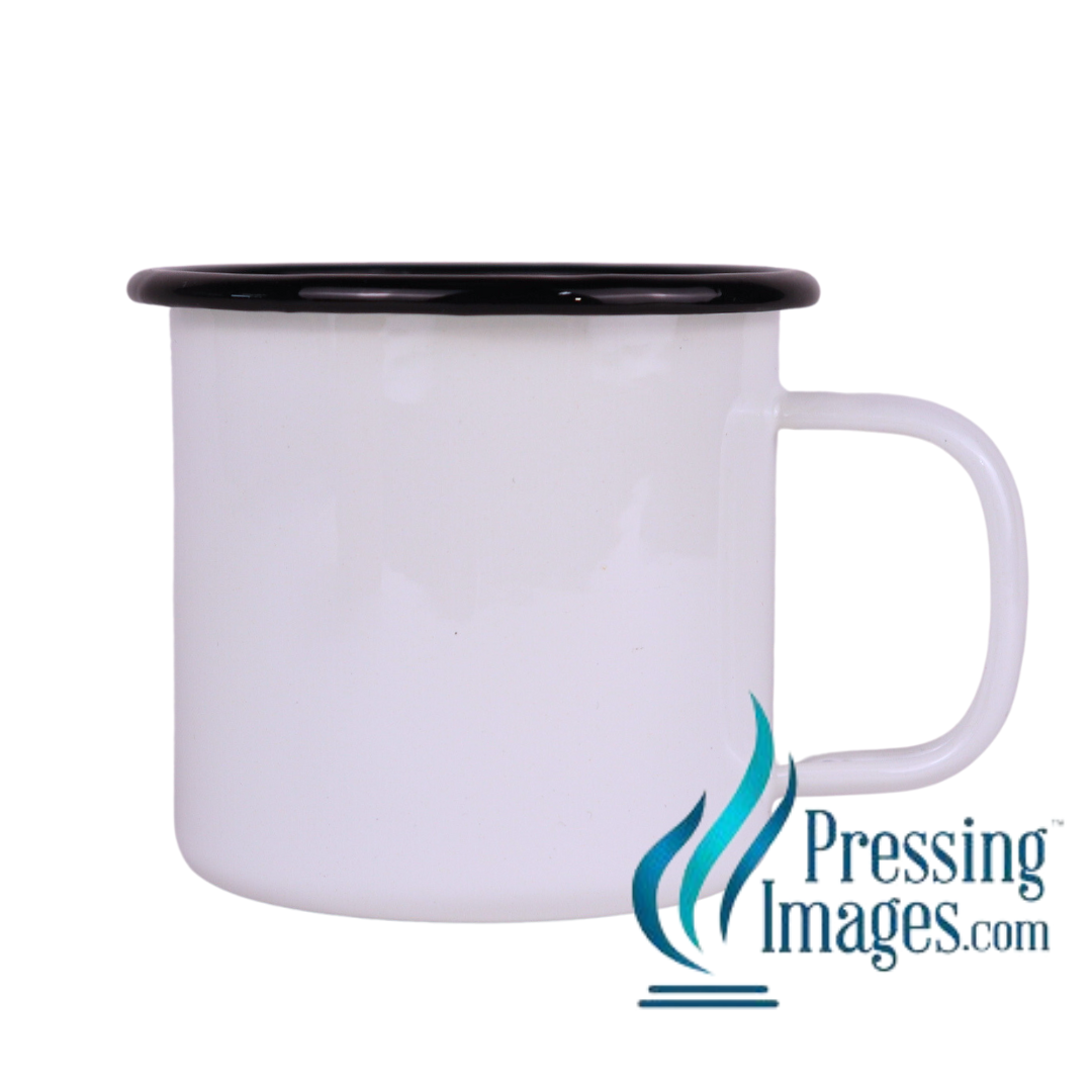 Black Rim White enamel 15oz Coffee Mug - 110081