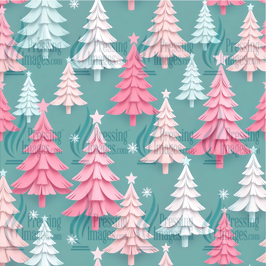 5019 Christmas Tree Mint & Pink - Pressing Images