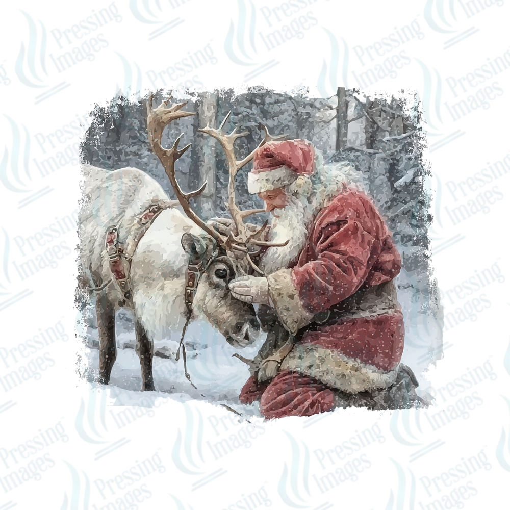DTF 6806 Santa With Reindeer — detail view — Pressing Images Canada