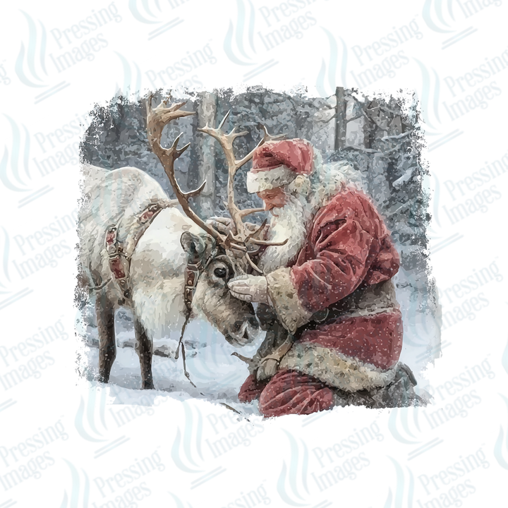 DTF 6806 Santa With Reindeer — detail view — Pressing Images Canada