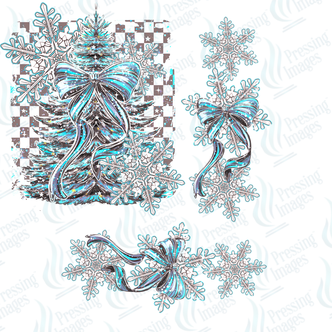 DTF 6809 Blue Christmas Set w/2 sleeves — detail view — Pressing Images Canada