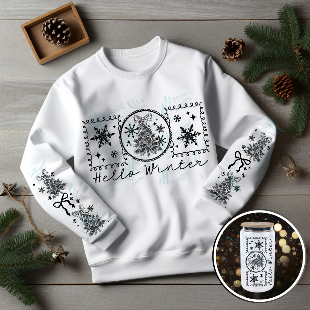DTF 6819 Hello Winter w/2 Sleeves — detail view — Pressing Images Canada
