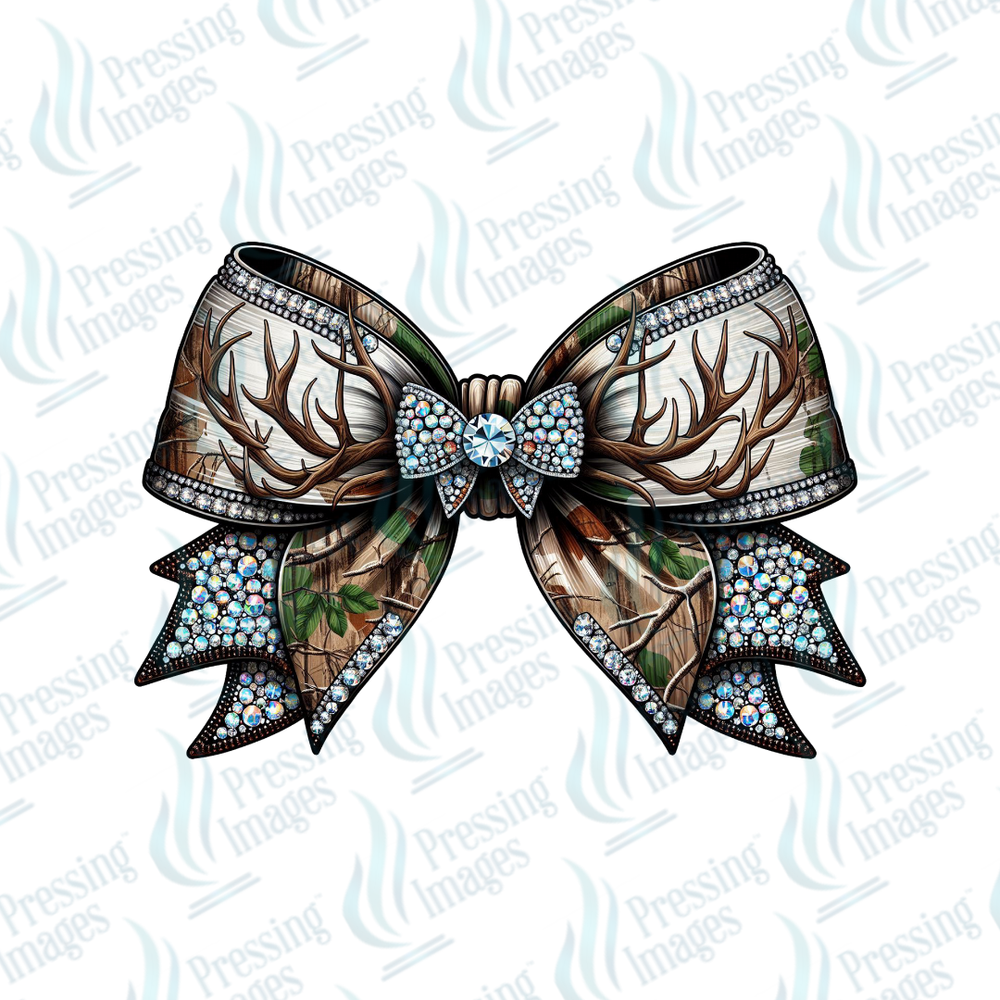 DTF 6860 Camo Deer Bow — detail view — Pressing Images Canada