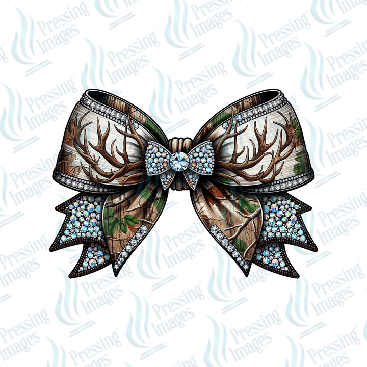DTF 6860 Camo Deer Bow — detail view — Pressing Images Canada
