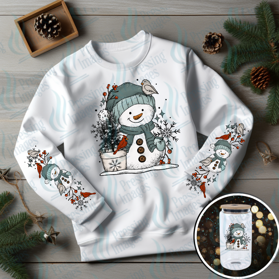 DTF 6973 Snowman and Birds w/2 sleeves