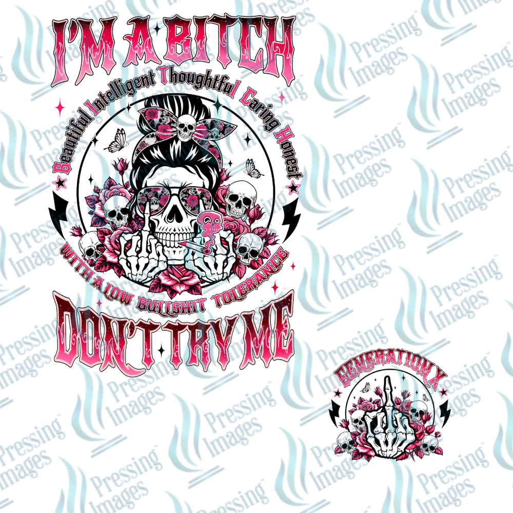 DTF 7007 I'm A Bitch Don't Try Me w/sleeve — detail view — Pressing Images Canada