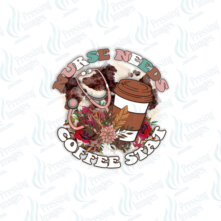 DTF 7078 Nurse Needs Coffee — detail view — Pressing Images Canada