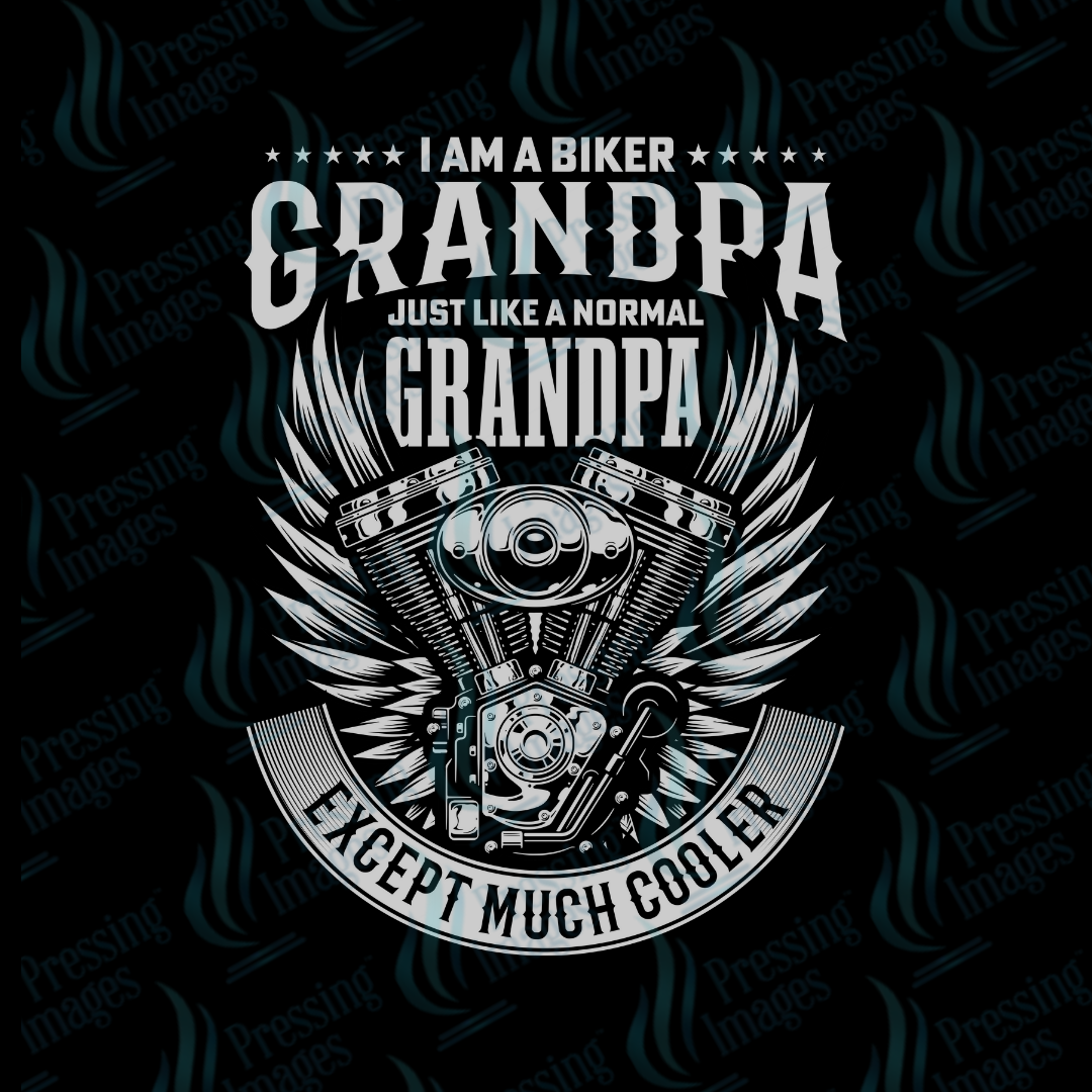 DTF 7109 I'm A Biker Grandpa — detail view — Pressing Images Canada