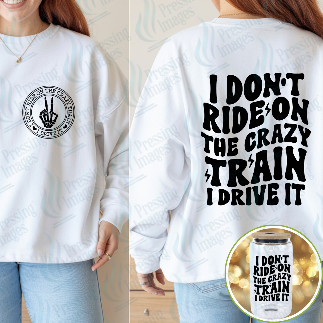 DTF 7200 I Don't Ride On The Crazy Train w/ Pocket — detail view — Pressing Images Canada