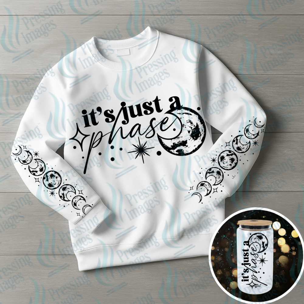 DTF 7201 It's Just A Phase w/ 2 Sleeves — detail view — Pressing Images Canada