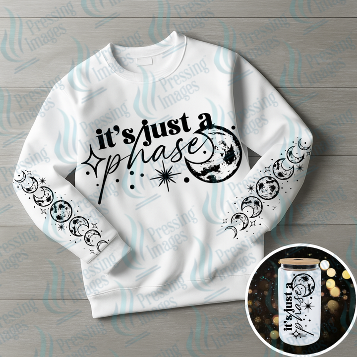 DTF 7201 It's Just A Phase w/ 2 Sleeves — detail view — Pressing Images Canada