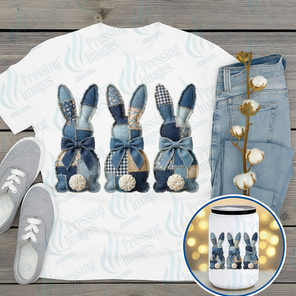 DTF 7326 Patchwork Bunnies — detail view — Pressing Images Canada