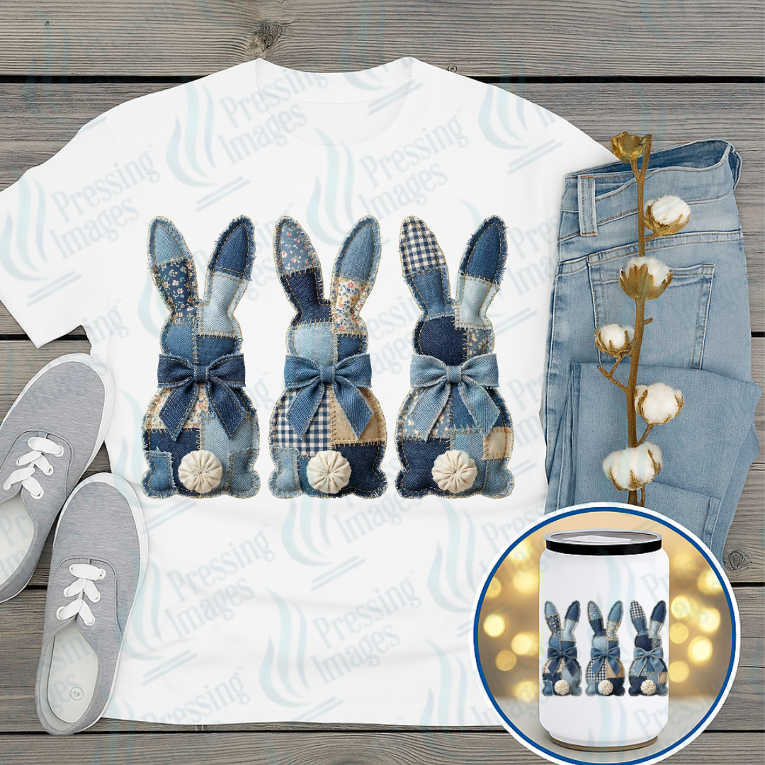 DTF 7326 Patchwork Bunnies — detail view — Pressing Images Canada