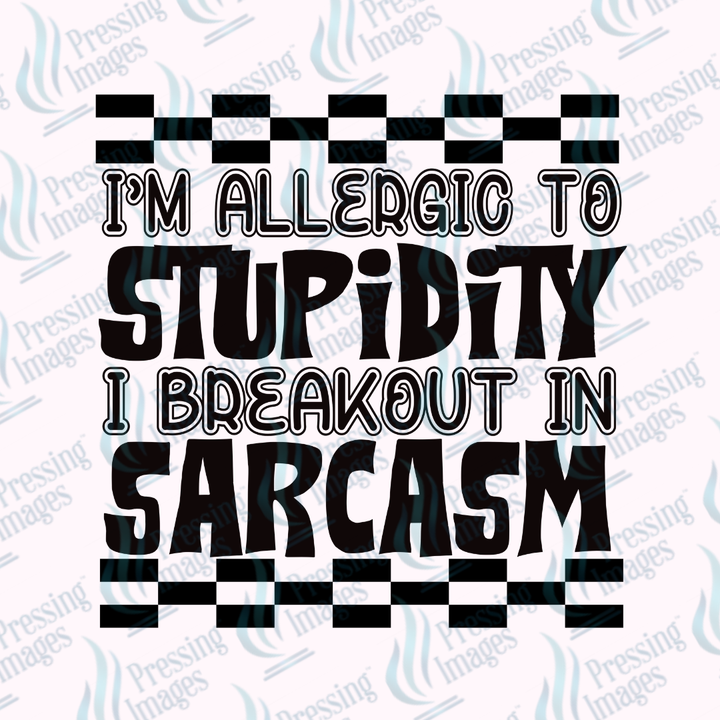 DTF 7386 I'm Allergic — size reference — Pressing Images Canada