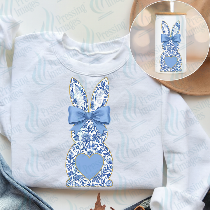 DTF 7414 Blue Floral Bunny — Pressing Images Canada