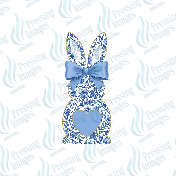 DTF 7414 Blue Floral Bunny — detail view — Pressing Images Canada