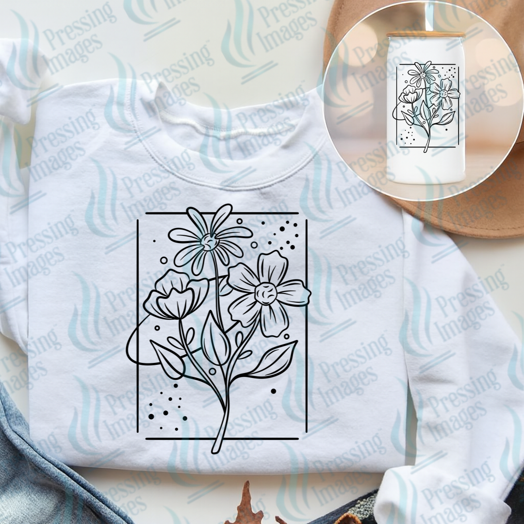 UVD 7429 Line Work Floral — detail view — Pressing Images Canada