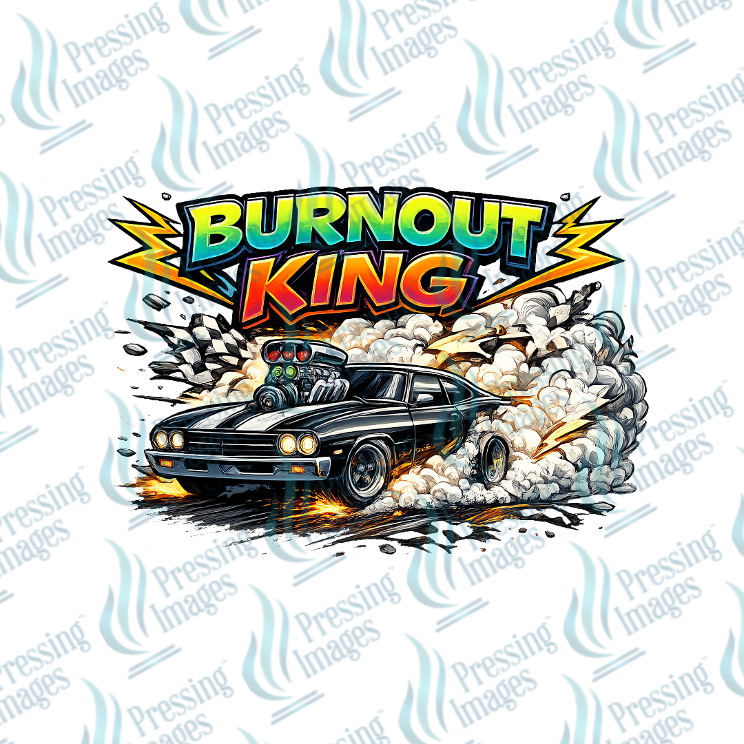DTF 7476 Burnout King — detail view — Pressing Images Canada
