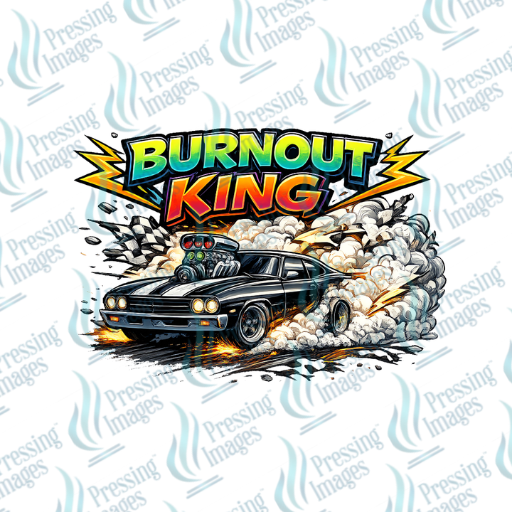 DTF 7476 Burnout King — detail view — Pressing Images Canada