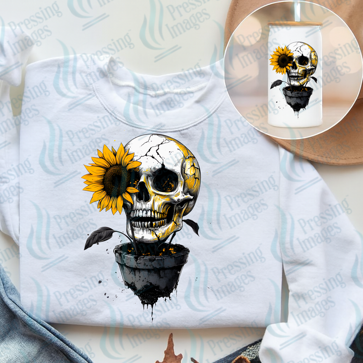 DTF 7539 Sunflower Potted Skull