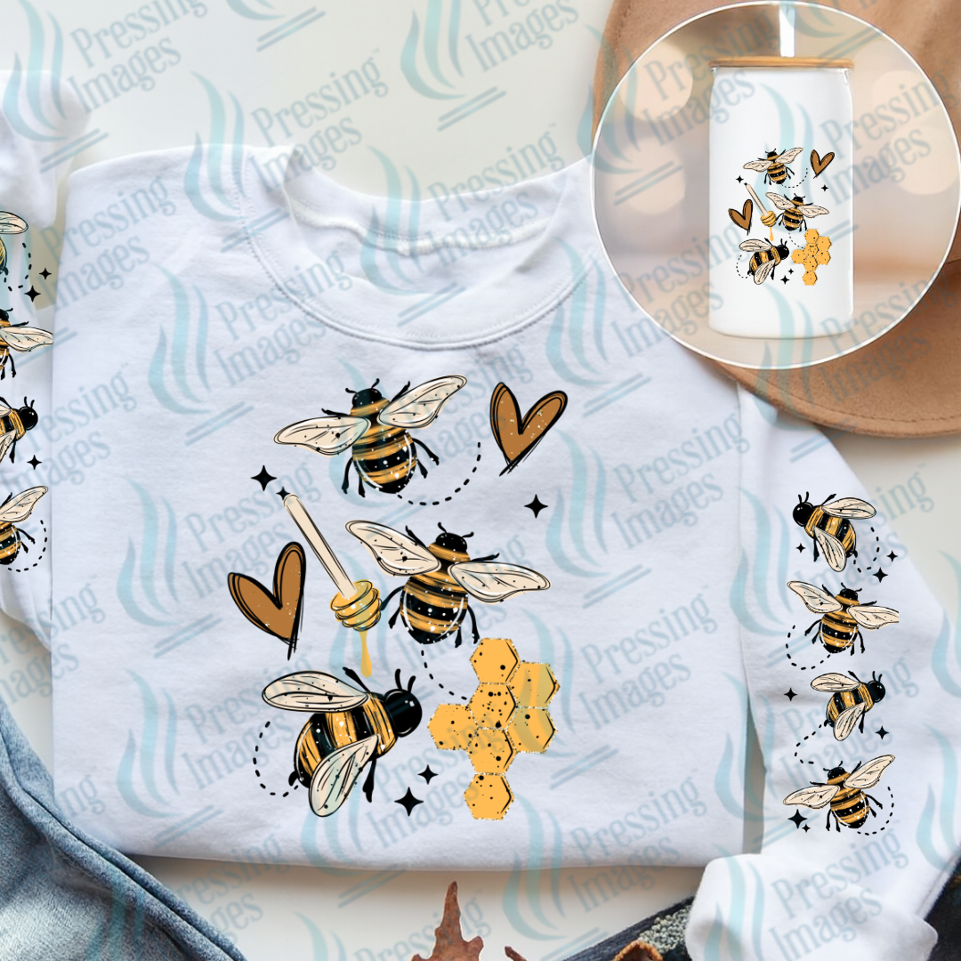 Bees and Honey w/sleeve DTF Transfer | Pressing Images (DTF 7588)