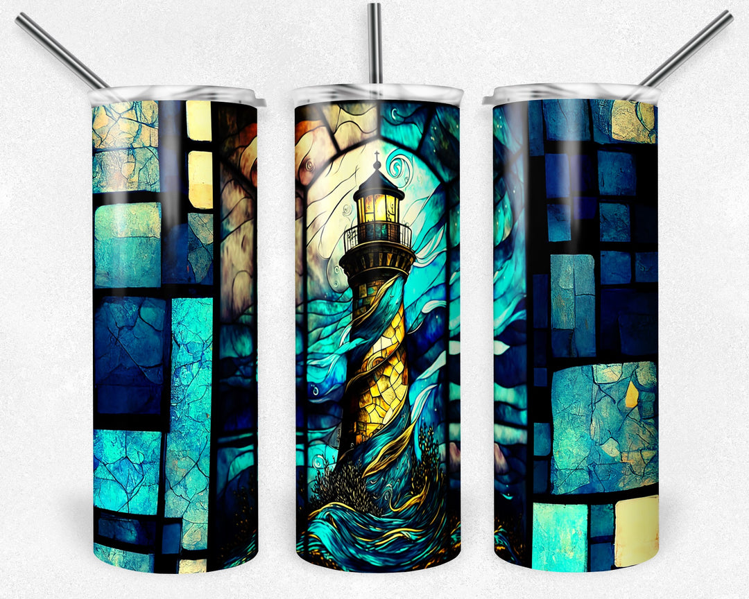 8018 Lighthouse stained glass tumbler Wrap