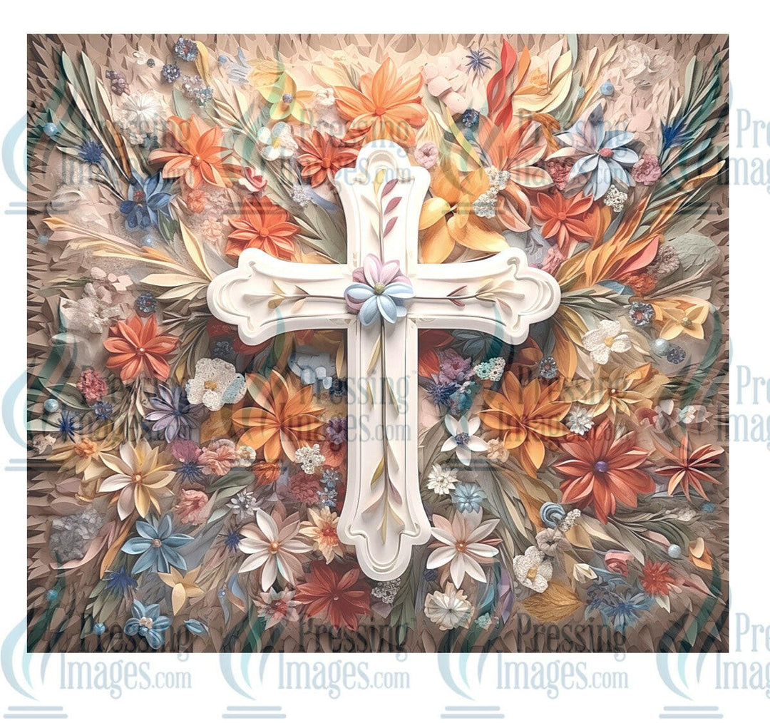 8113 floral cross tumbler wrap.