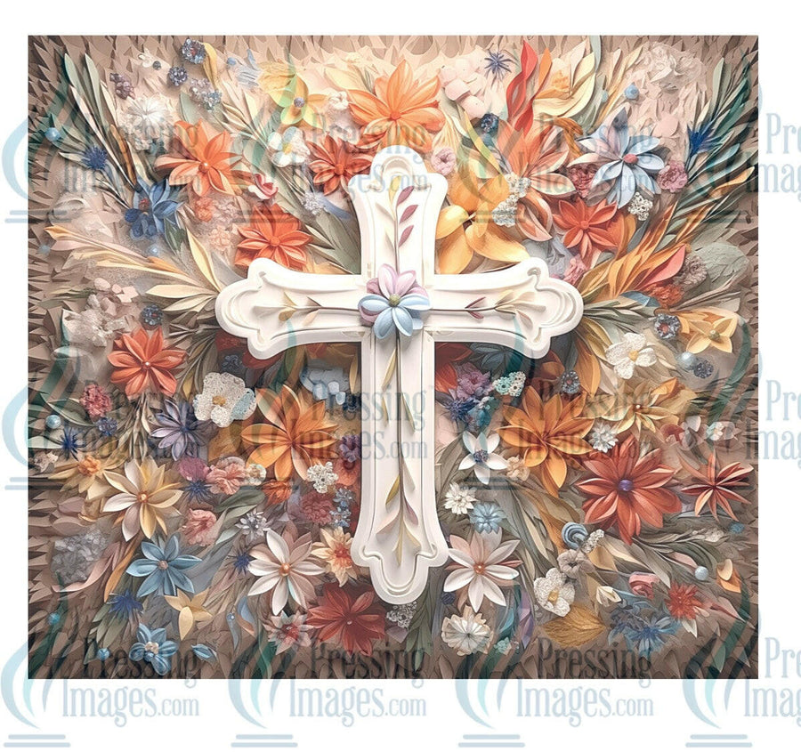 8113 floral cross tumbler wrap.